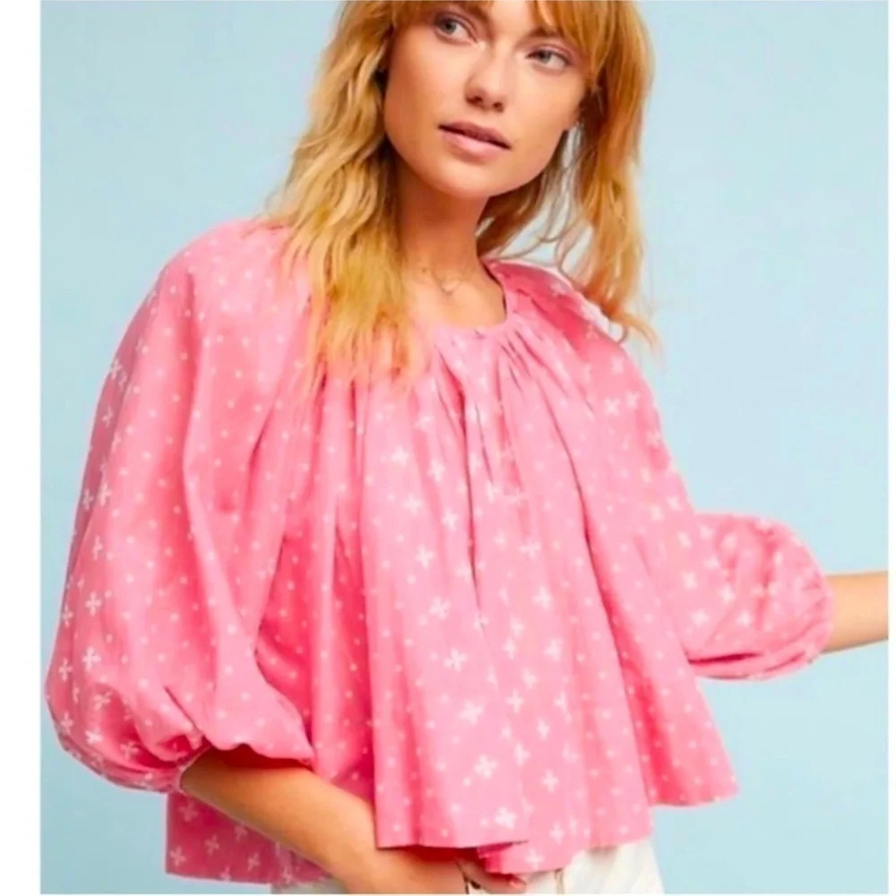 ANTHROPOLOGIE KOPAL Luma Peasant Blouse Pink